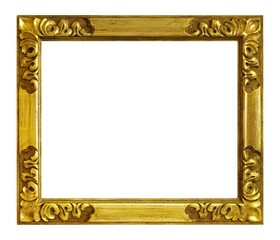 Golden frame for paintings, mirrors or photo isolated on white background