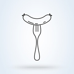 Grilled sausage on fork outline. minimalizm Simple vector modern icon design illustration.