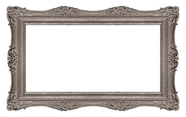 Panoramic silver frame for paintings, mirrors or photo isolated on white background