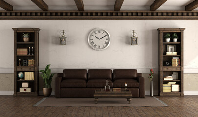 Retro style living room with leather sofa © archideaphoto