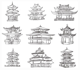 vector sketch of chinese pagoda - obrazy, fototapety, plakaty