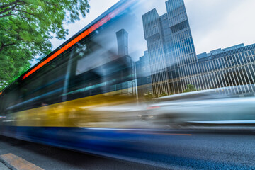 China Beijing modern architecture, motion blur car