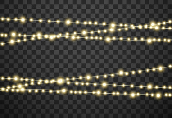 Christmas lights isolated on transparent background, vector illustration