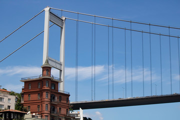 Close shot of the building of Borusan Contemporary art gallery. The other name of the building is the haunted mansion.