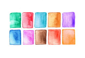 Set of colorful watercolor hand painted brush strokes
