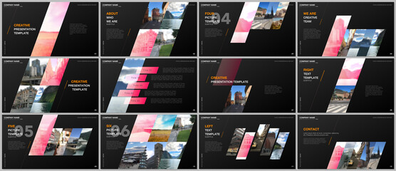 Minimal presentations design, portfolio vector templates with colorful gradient geometric background. Multipurpose template for presentation slide, flyer leaflet, brochure cover, report, advertising.