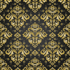 Classic seamless black and golden pattern. Damask orient ornament. Classic vintage background. Orient ornament for fabric, wallpaper and packaging