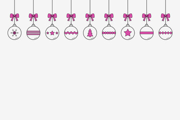 Empty Christmas background with hanging balls. Xmas ornament. Vector