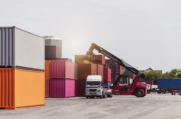 Business Logistics concept, map global partner connection of Container Cargo freight ship for...