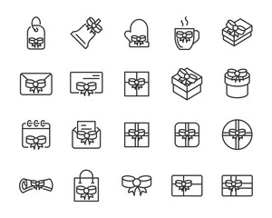 set of gift icons, birthday gift, present