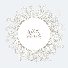 Obraz premium Lily of the valley, may-lily Template for wedding invitation, greeting card, banner, gift voucher, label. Vector illustration. In art nouveau style, vintage, old, retro style. In blue and beige colors