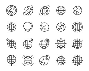 set of world icons, globe, global, network, location, map, connection