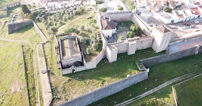 Panoramic view from drone of the castle in Elvas. Portugal