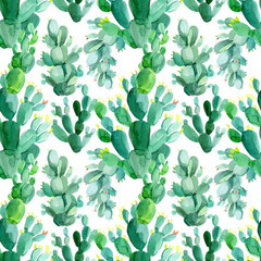 Cotton fabric watercolor cacti seamless pattern of watercolor green cacti, succulents, haworthia on a white background, hand-drawing, greeting cardn a white background, decorative drawings, abstract plants