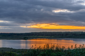 Obraz premium Ilawa Lake District. Liwieniec Lake at Sunset.