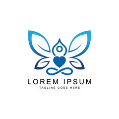 creative yoga person with a flower aroma logo template