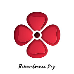 Remembrance Day also known as Poppy Day. Vector poppy design for Commonwealth armistice freedom and veterans commemoration. Anzac day. Paper cut style.