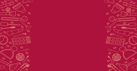 Red background with makeup pattern in beige lines