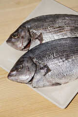 fresh fish, sea bream on the plate