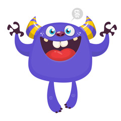 Funny cartoon monster. Vector illustration of excited monster character