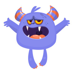 Funny cartoon monster. Vector illustration of excited monster character