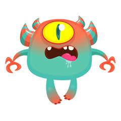 Funny cartoon monster. Vector illustration of excited monster character
