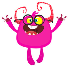 Funny cartoon monster. Vector illustration of excited monster character