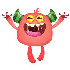 Funny cartoon monster. Vector illustration of excited monster character