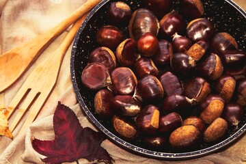 roasted chestnuts in the pan