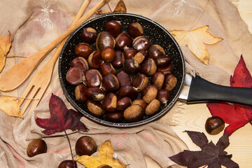 roasted chestnuts in the pan