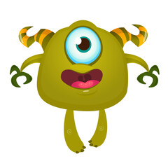 Funny cartoon monster. Vector illustration of excited monster character