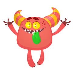 Funny cartoon monster. Vector illustration of excited monster character
