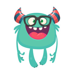 Funny cartoon monster. Vector illustration of excited monster character