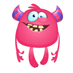 Funny cartoon monster. Vector illustration of excited monster character © drawkman