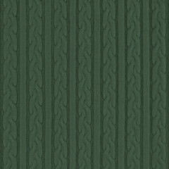 Knitwear Fabric Texture with Pigtails and stripes. Repeating Machine Knitting Texture of Sweater. Dark green Knitted Background.