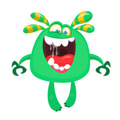 Funny cartoon monster. Vector illustration of excited monster character