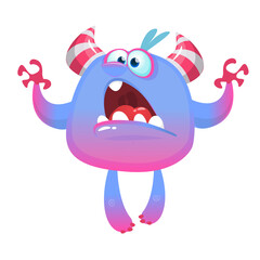 Funny cartoon monster. Vector illustration of excited monster character
