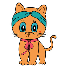 Сute cartoon kittie or cat sitting vector illustrations on white