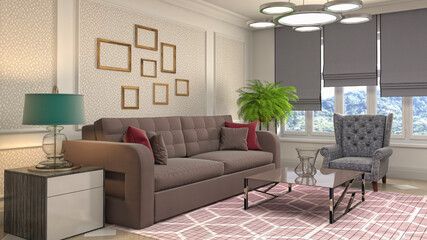 Plakat Interior of the living room. 3D illustration