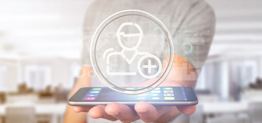 Businessman holding new contact icon