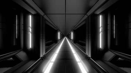 clean futuristic scifi space hangar tunnel corridor with hot glowing metal 3d illustration background wallpaper design