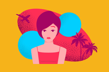 Flat Summer Holiday and Summer Camp poster with young girl