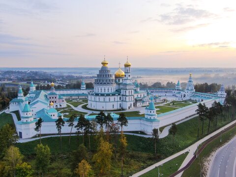 Aerial view from the of Novoierushim Monastery at damn. Great places of Russia for travel.