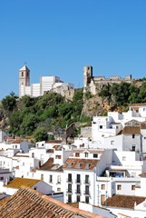 Elevated view of a traditional white village, Casares, Spain.