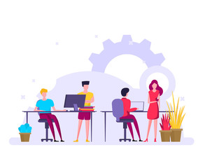 People working on the development flat vector