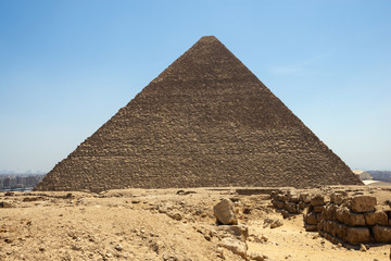 The Great Pyramid of Giza ( Pyramid of Khufu or the Pyramid of Cheops) is the oldest and largest of the three pyramids in the Giza pyramid complex