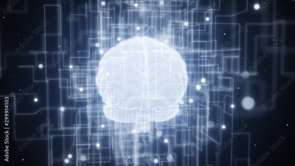 Poster an expanding network around the digital brain of artificial intelligence. big data deep learning com