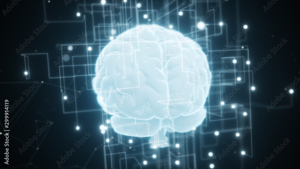 Poster an expanding network around the digital brain of artificial intelligence. big data deep learning com