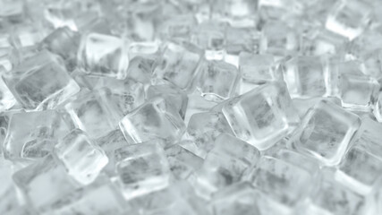 Ice cubes for cold drinks. Rotation of ice cubes from crystal clear water. 3d illustration