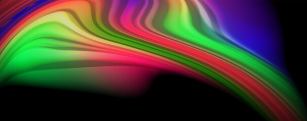 Modern rainbow liquid color flow colorful poster. Wave Liquid shape in black color background. Abstract composition